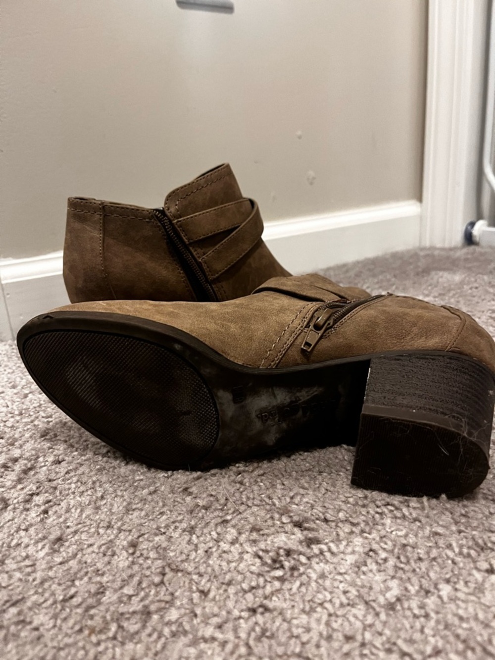 Indigo Chestnut Brown Suede Ankle Booties with Buckle Straps - Picture 6 of 7